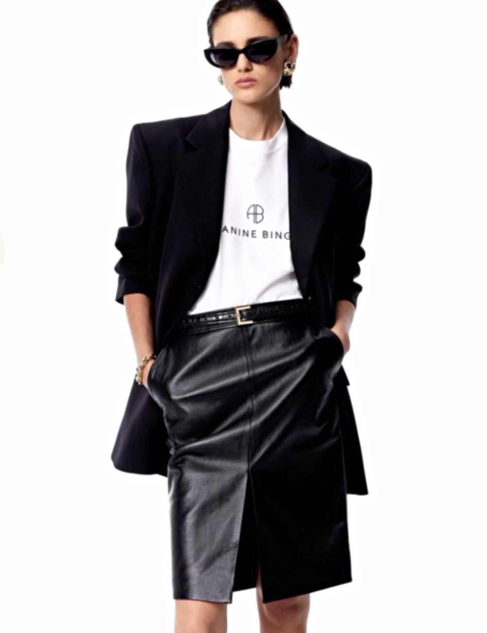 ANINE BING Black Leather Straight Pencil Skirt Knee Length Size M Zip ANINE BING Black Leather Straight Pencil Skirt Knee Length Size M Zip