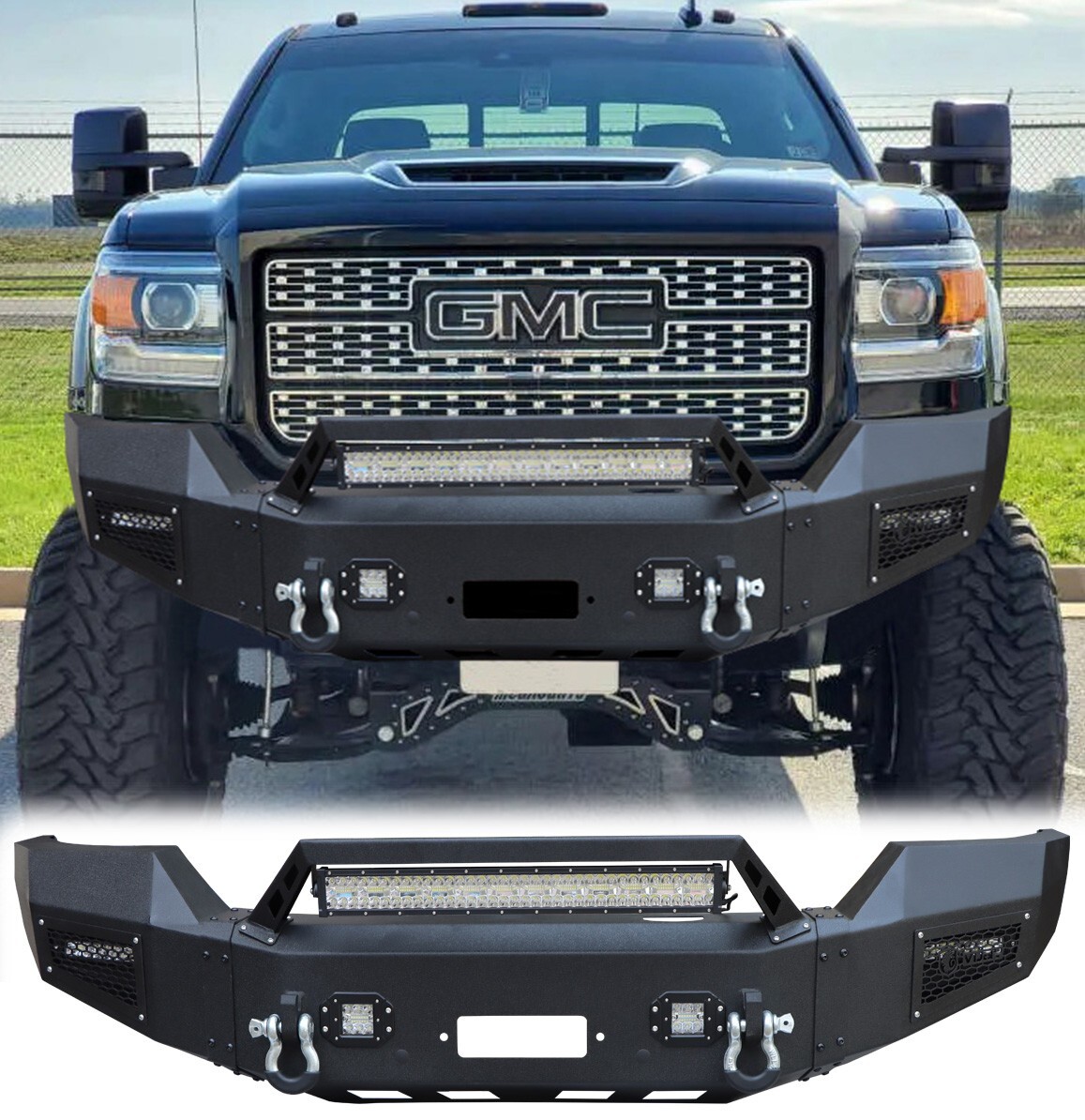 For 2015-2019 GMC Sierra 2500/3500 HD GMT K2XX Steel Front Bumper W/LED Lights