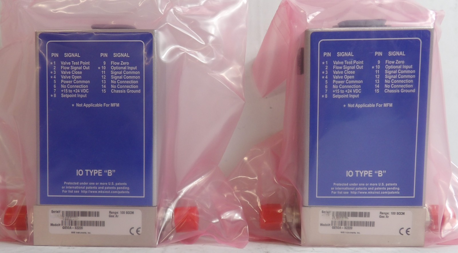 MKS Instruments GE50A-32220 Mass Flow Controller MFC 100 SCCM Ar lot of 2 New