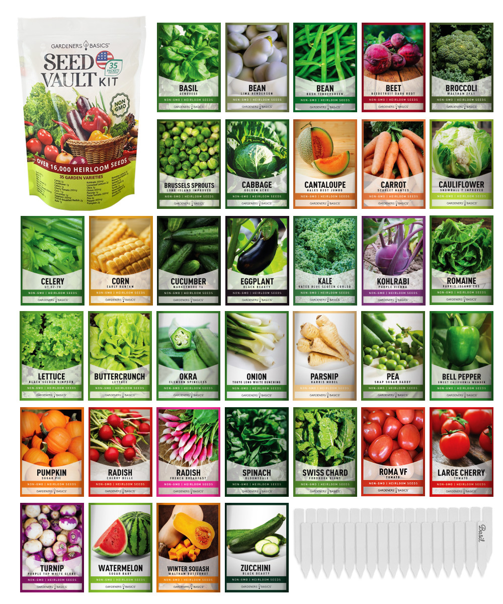 Vegetable Seed Vault Kit – 35 Heirloom Non-GMO Vegetable Seeds for Gardening & S