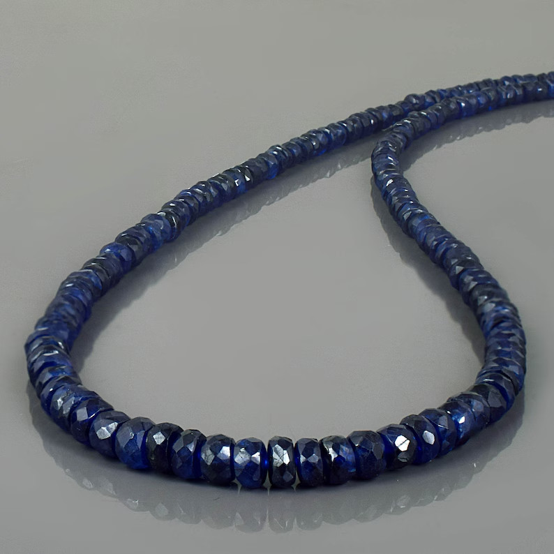 Blue Sapphire Beaded Necklace 925 Sterling Silver Handmade Gemstone Jewelry