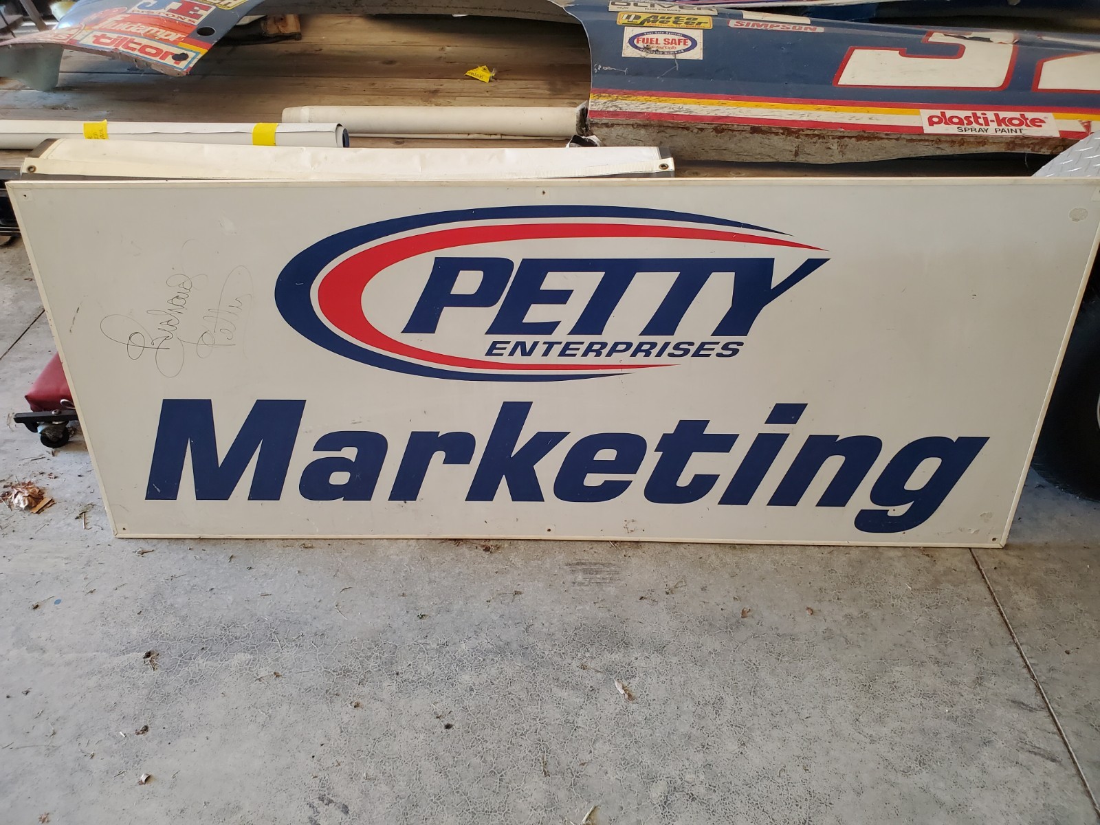 Richard Petty Enterprises Signed ORIGINAL Marketing SIGN Hung in RACE SHOP in NC Richard Petty Enterprises Signed ORIGINAL Marketing SIGN Hung in RACE SHOP in NC