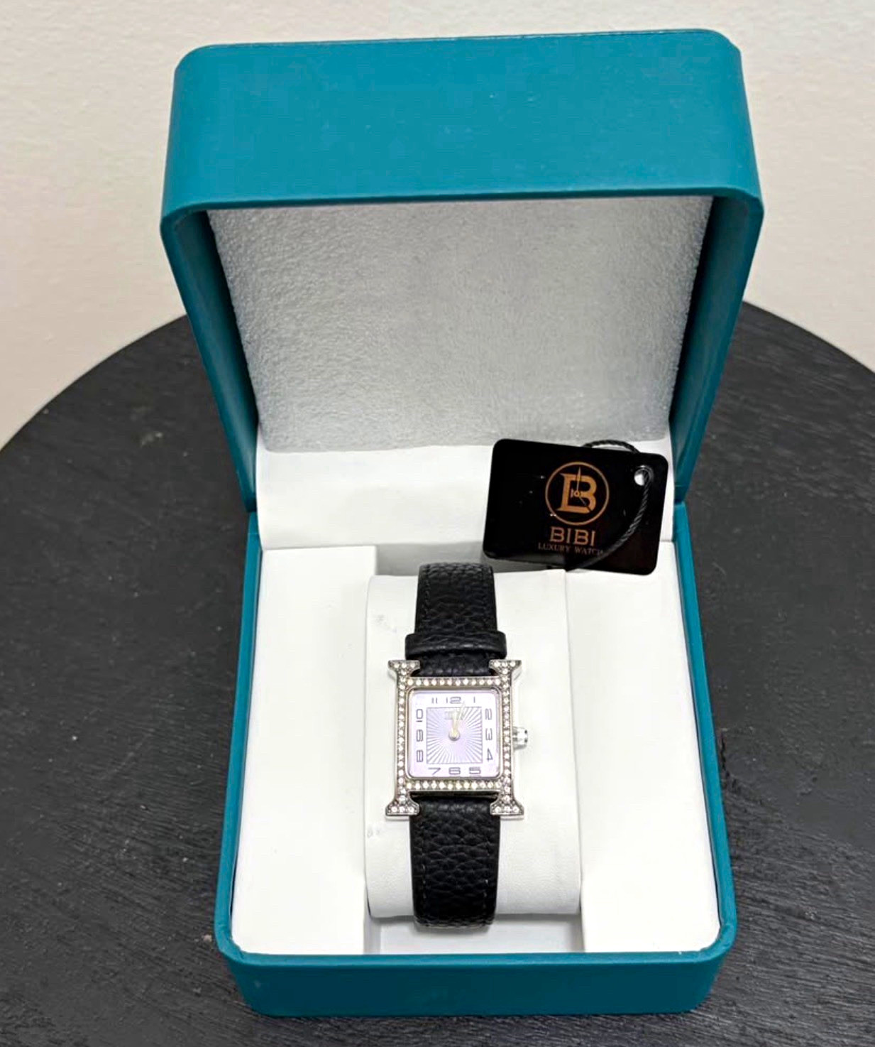 BIBI Luxury Watch Women's Rectangle Quartz Gem-Set Bezel Purple Dial Box