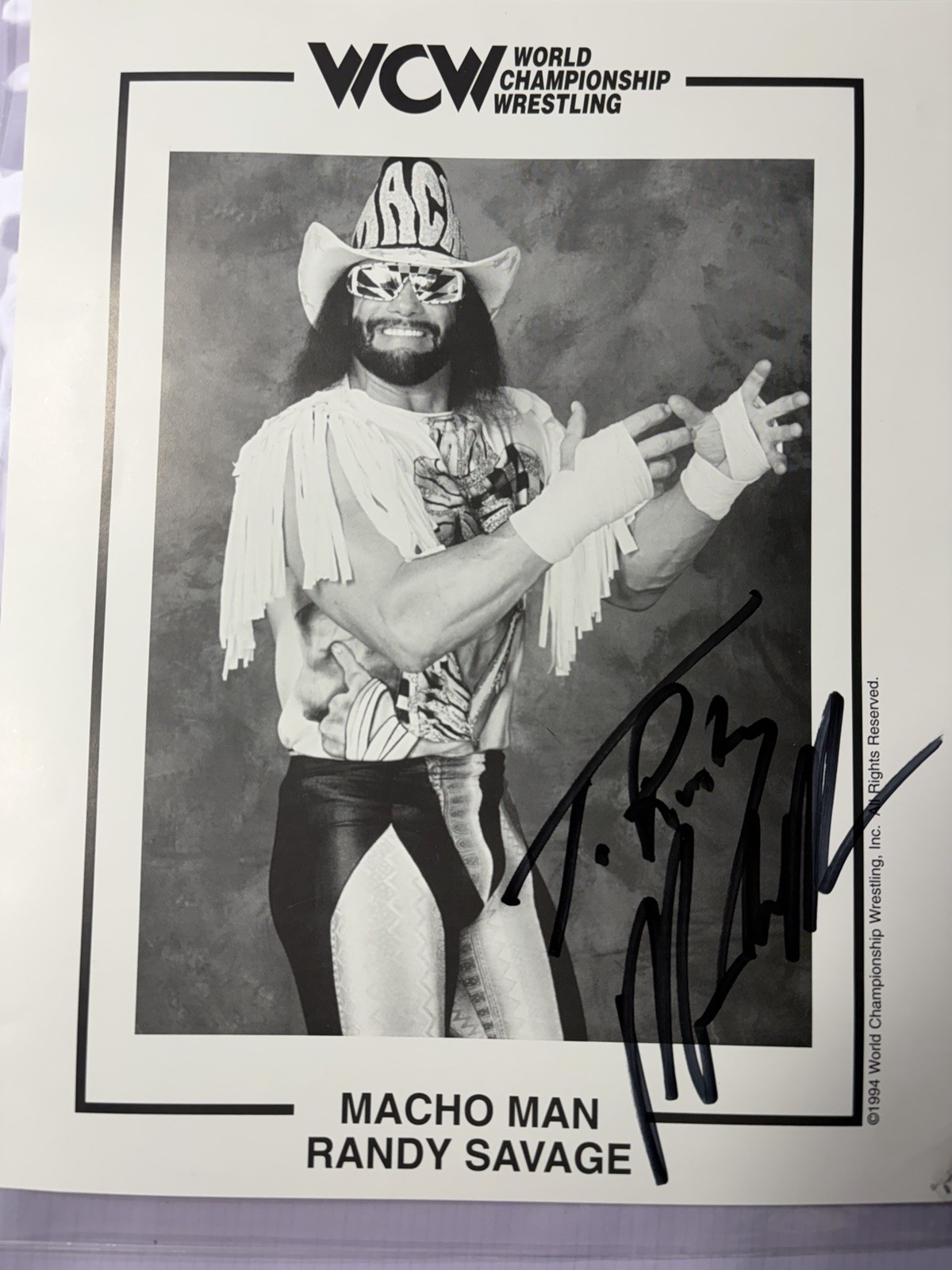 Macho Man Randy Savage signed WCW World Championship Wrestling photo WWF WWE