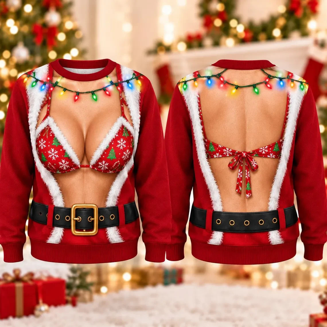 Funny 3D Fake Body Santa Sweatshirt, Santa Claus Ugly Christmas Sweatshirt
