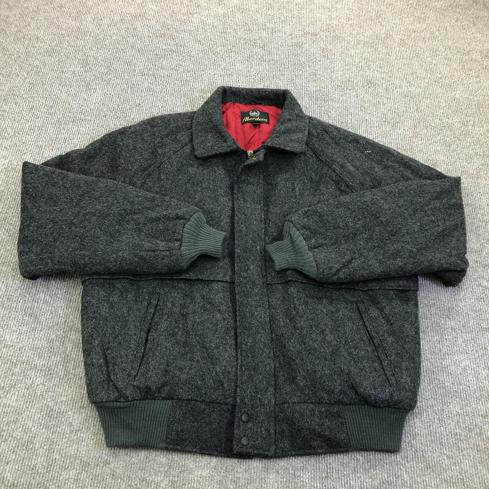 Aberdeen Jacket Mens 42 Gray Wool Bomber Full Zip Lined Made In USA Warm Winter