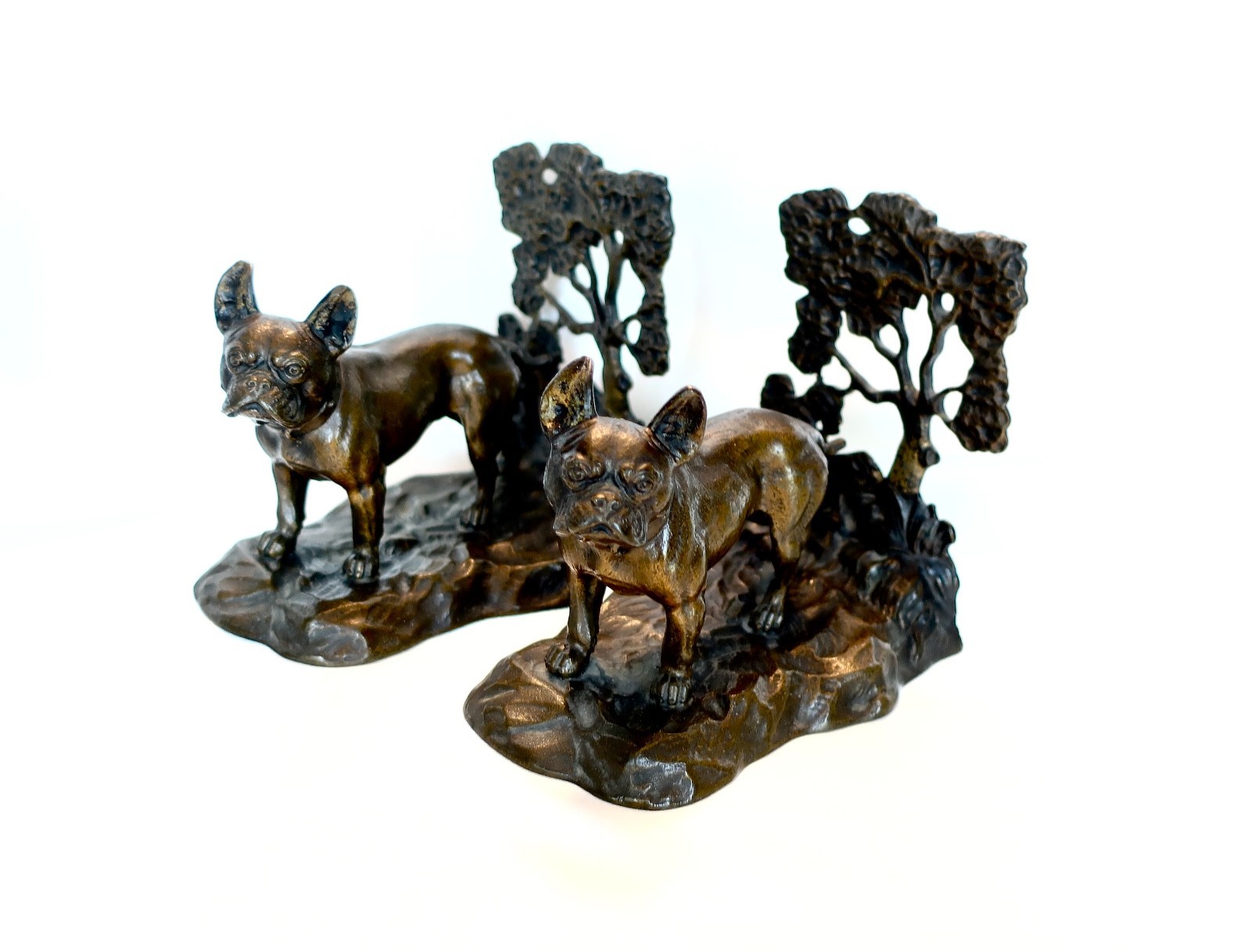 Rare Antique Solid Austrian Bronze French Bulldog Dog Bookends Rare Antique Solid Austrian Bronze French Bulldog Dog Bookends