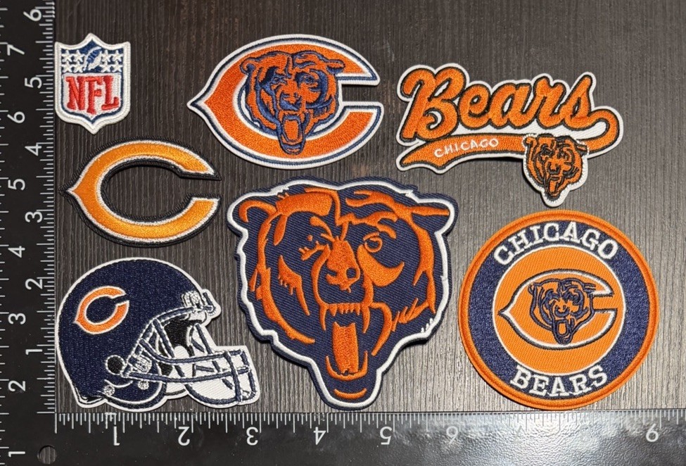LOT OF 7 CHICAGO BEARS IRON ON EMBROIDERED PATCHES EVERYTHING IN PHOTO