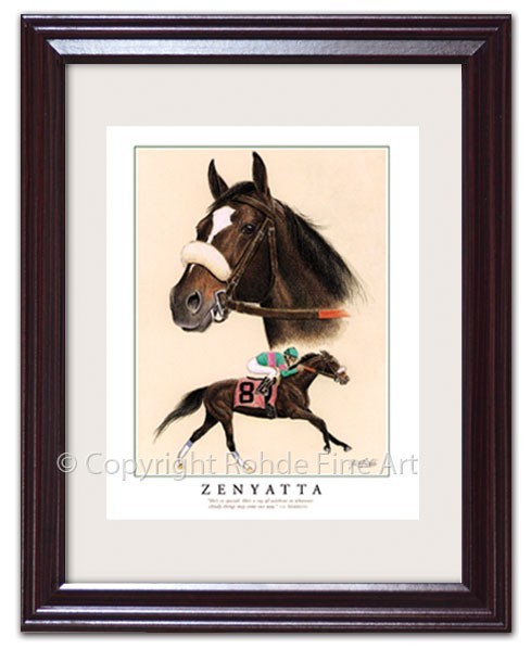 ZENYATTA - FRAMED HORSE RACING ART PRINT racehorse equine portrait painting NICE