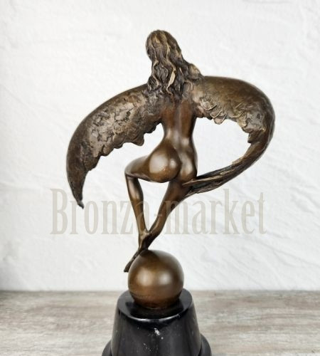 Bronze Woman Sculpture Winged Angel Statue Sign Nude Marble Deco Greek Art Rare