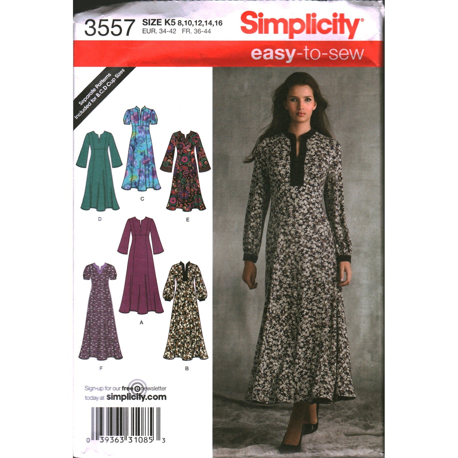 Simplicity 3557 Sewing Pattern Misses Petite Dress B C D Cup Size 8-16 Uncut