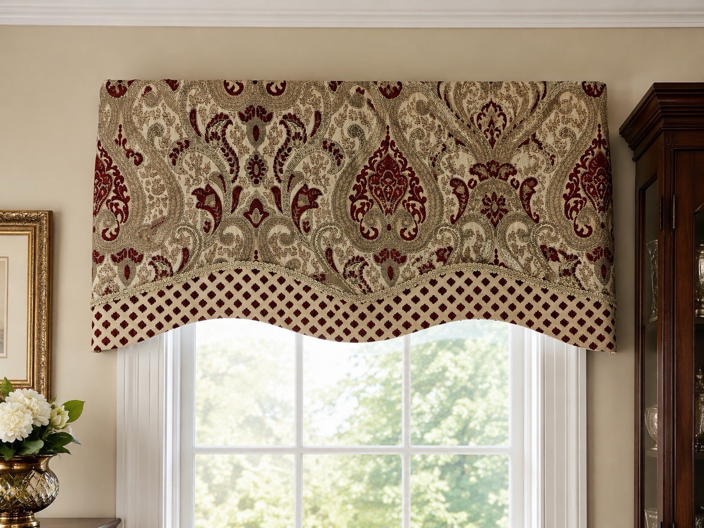 RLF Home Paisley Dream 3 Valances 50x16 Claret Chenille USA Grandmillennial
