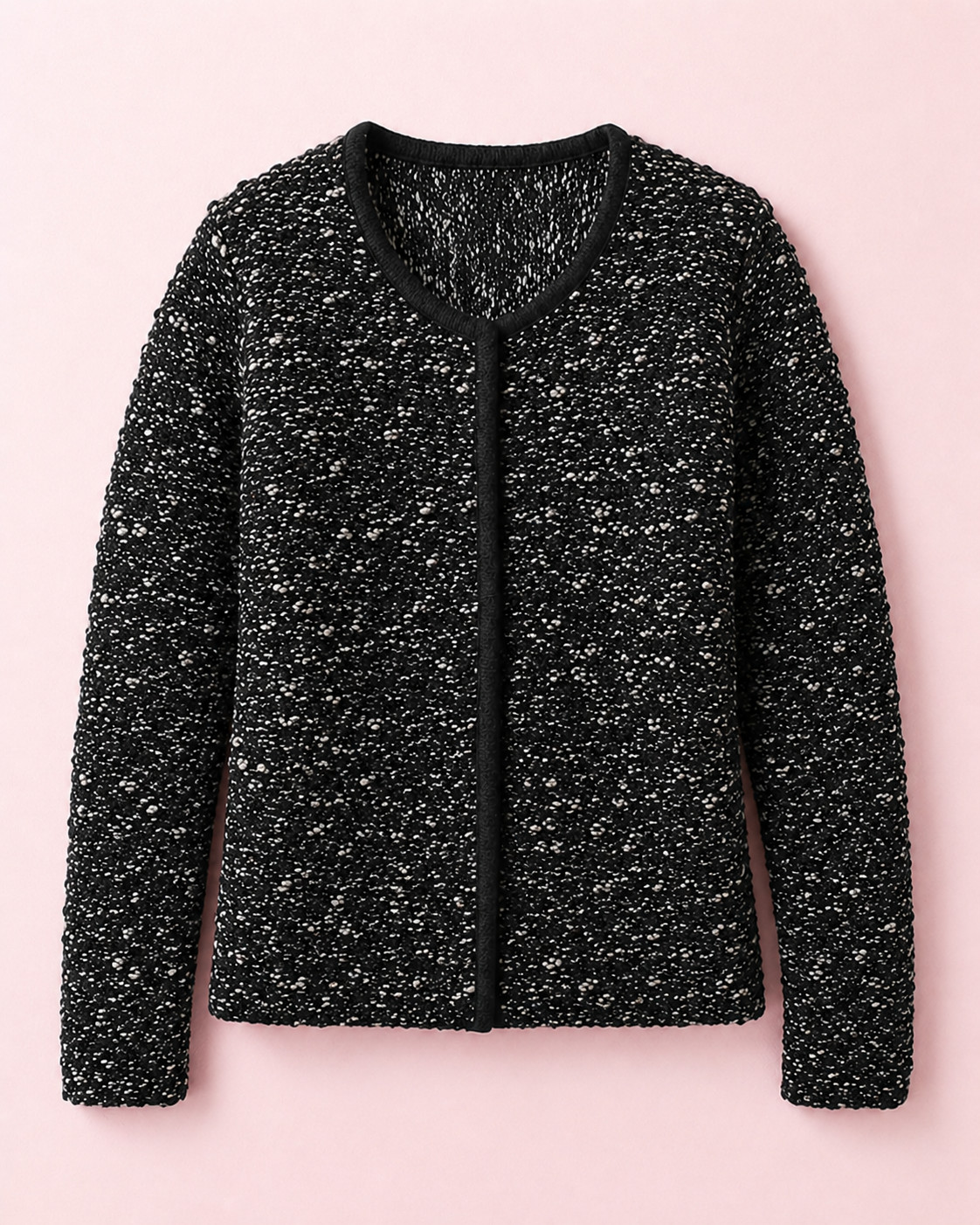 Garnet Hill Tweeded Sweater Jacket Black Sz M Wool Knit Chunky Cardigan NWT $138