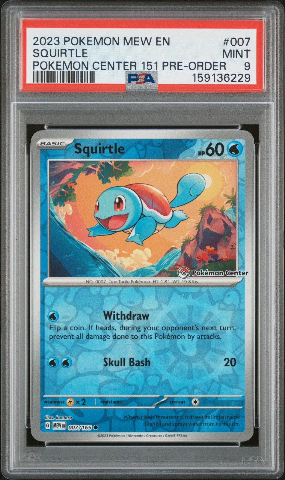 2023 POKEMON MEW EN-151 POKEMON CENTER 151 PRE-ORDER PROMO #007 SQUIRTLE PSA 9