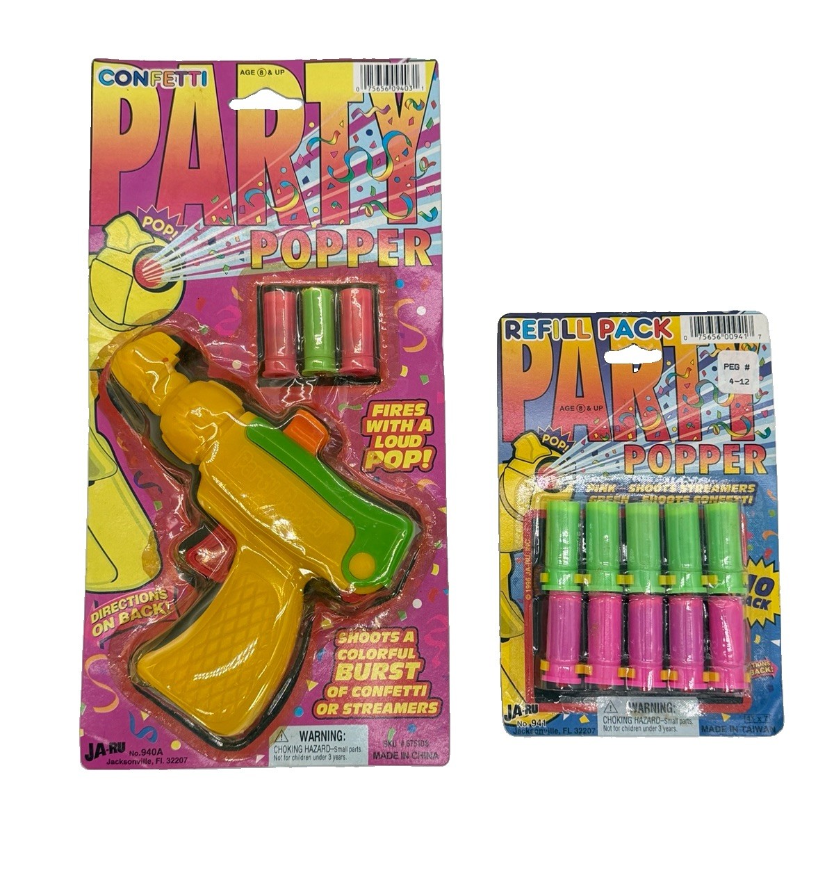 Vintage 90s Ja-Ru Confetti Party Popper Gun W/ Extra Refill Pack NEW NOS RARE