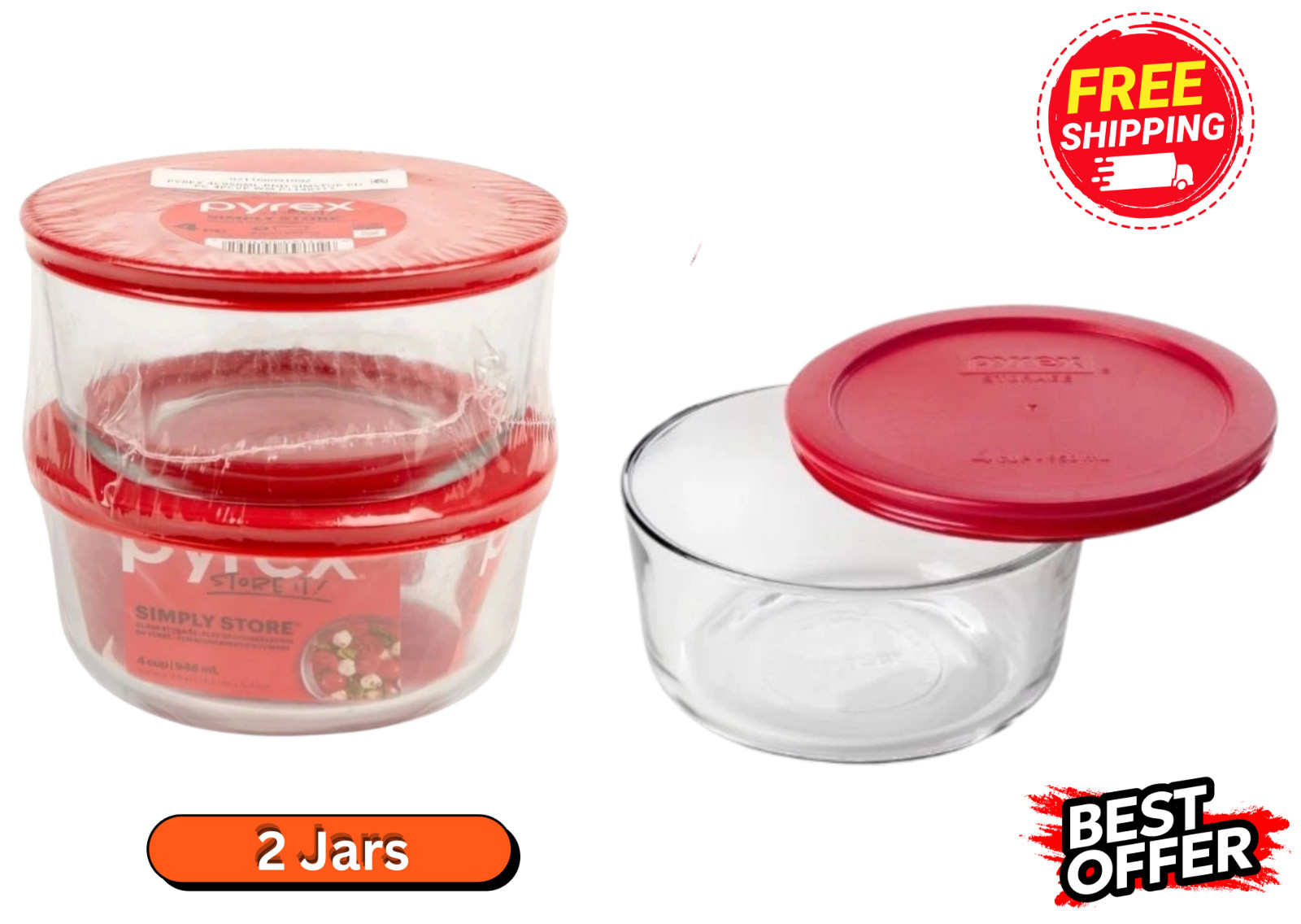 Pyrex Simply Store 4 Cup Glass Bowl Value Pack, Set of 2 - 