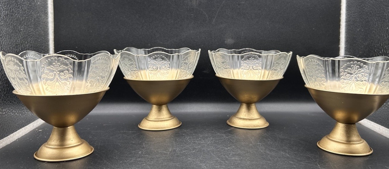 Macbeth Evans Cups American Sweetheart Depression Glass Painted Metal Base 4 Set