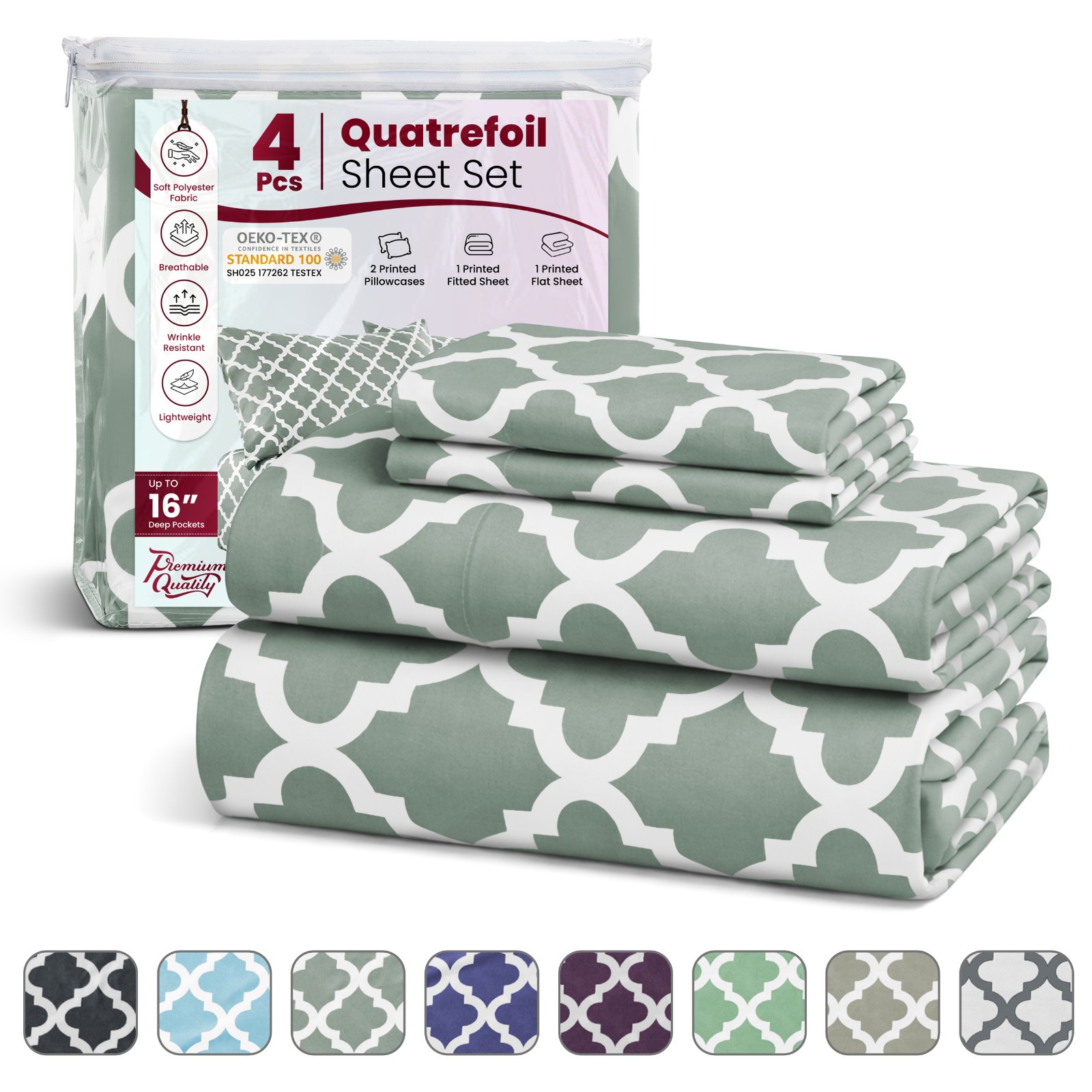 Bed Sheet Set 4 Piece Printed Deep Pocket Luxury Brushed Microfiber Sheets