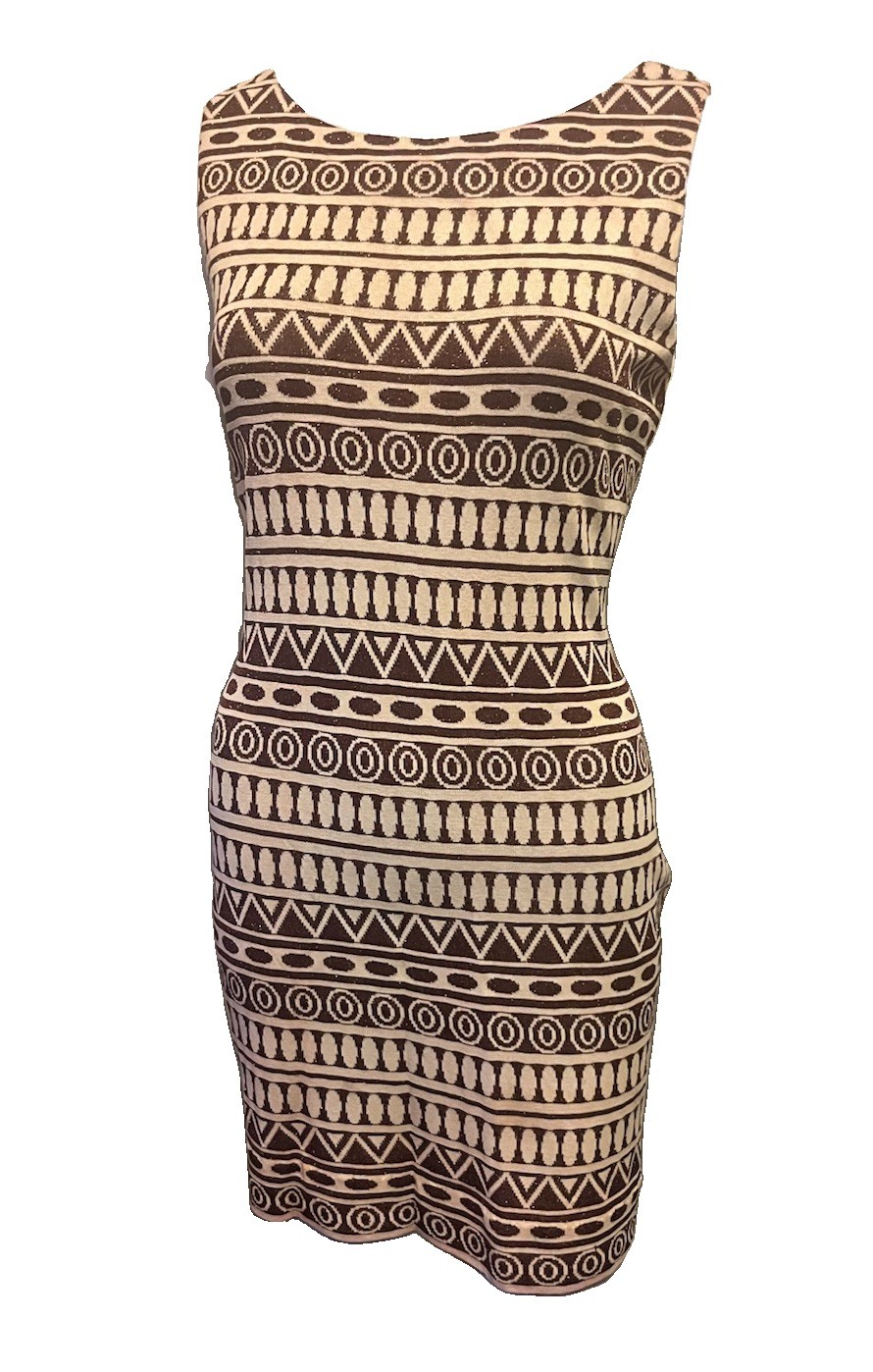 St. John Collection Dress Size 6 Boat Neck Mini Tank Copper Ethnic Print Flaws