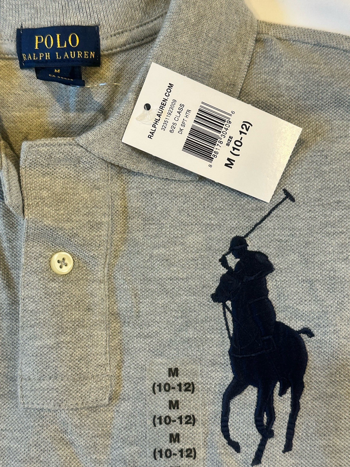 New Polo Ralph Lauren Gray Long Sleeve Polo Shirt Big Pony \