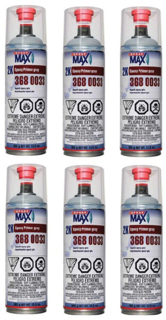 SprayMax 3680033, 2K Epoxy Rust-Cure Primer, Gray, Aerosol (6 Pack)
