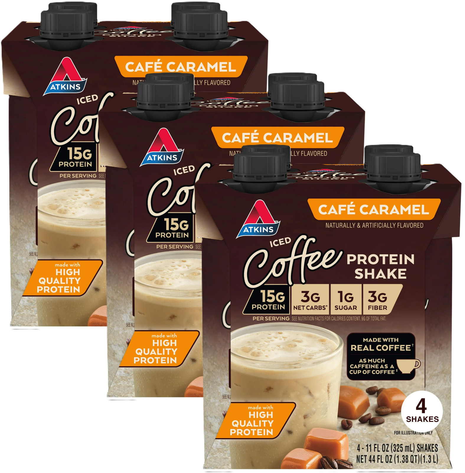 Atkins Café Caramel Iced Coffee Flavored Protein Shake, Gluten Free, 12 Count