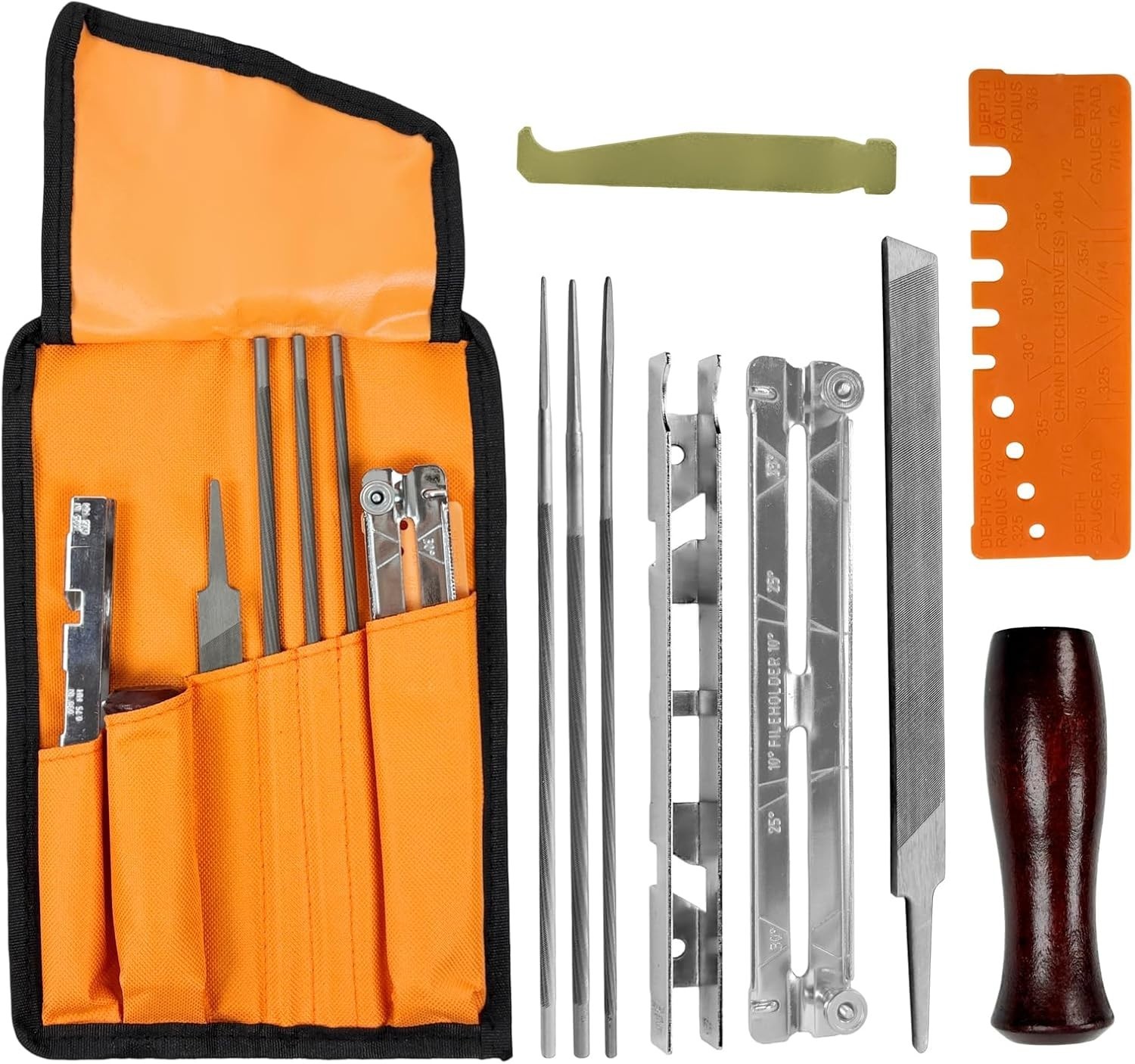 Kit Afilador para Motosierra 10PCS Limas Guía y Medidor Cadena