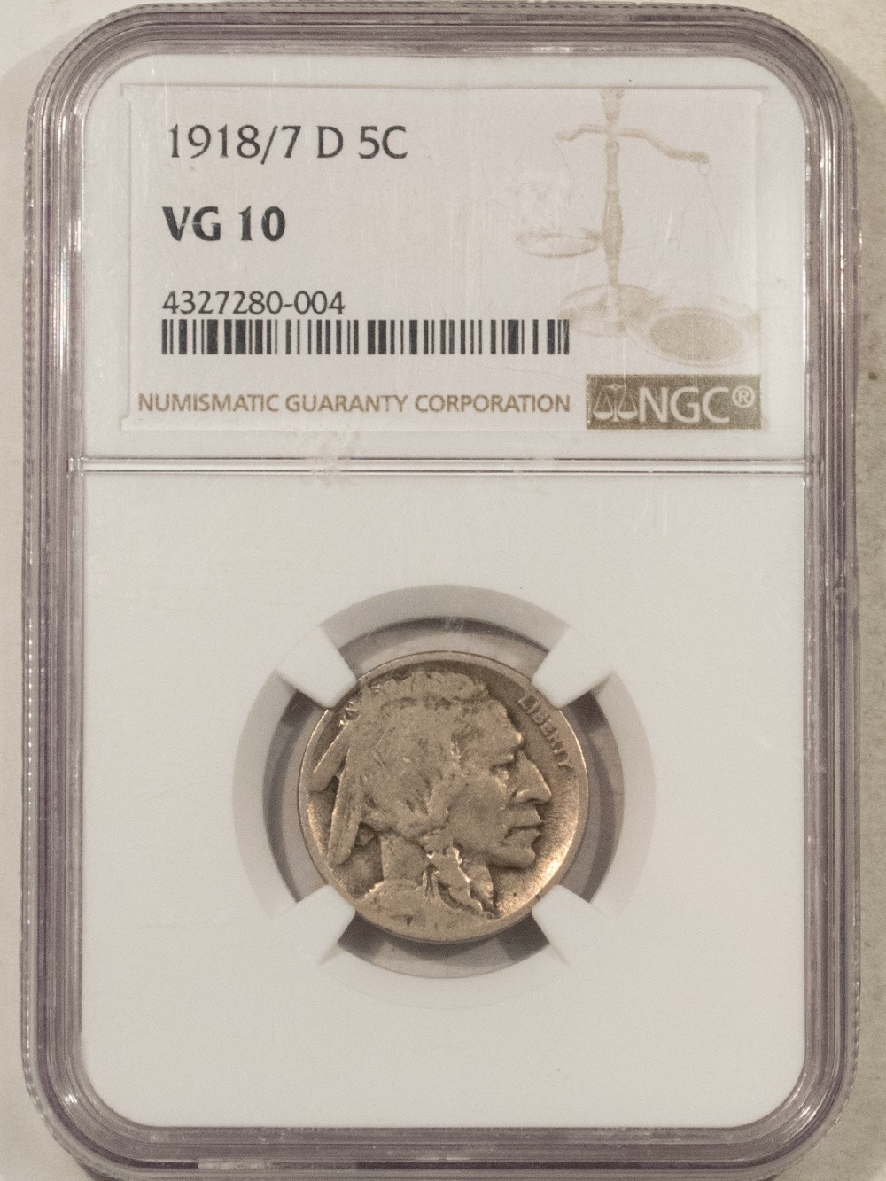 1918/7-D BUFFALO NICKEL - NGC VG-10 TOUGH & POPULAR OVERDATE