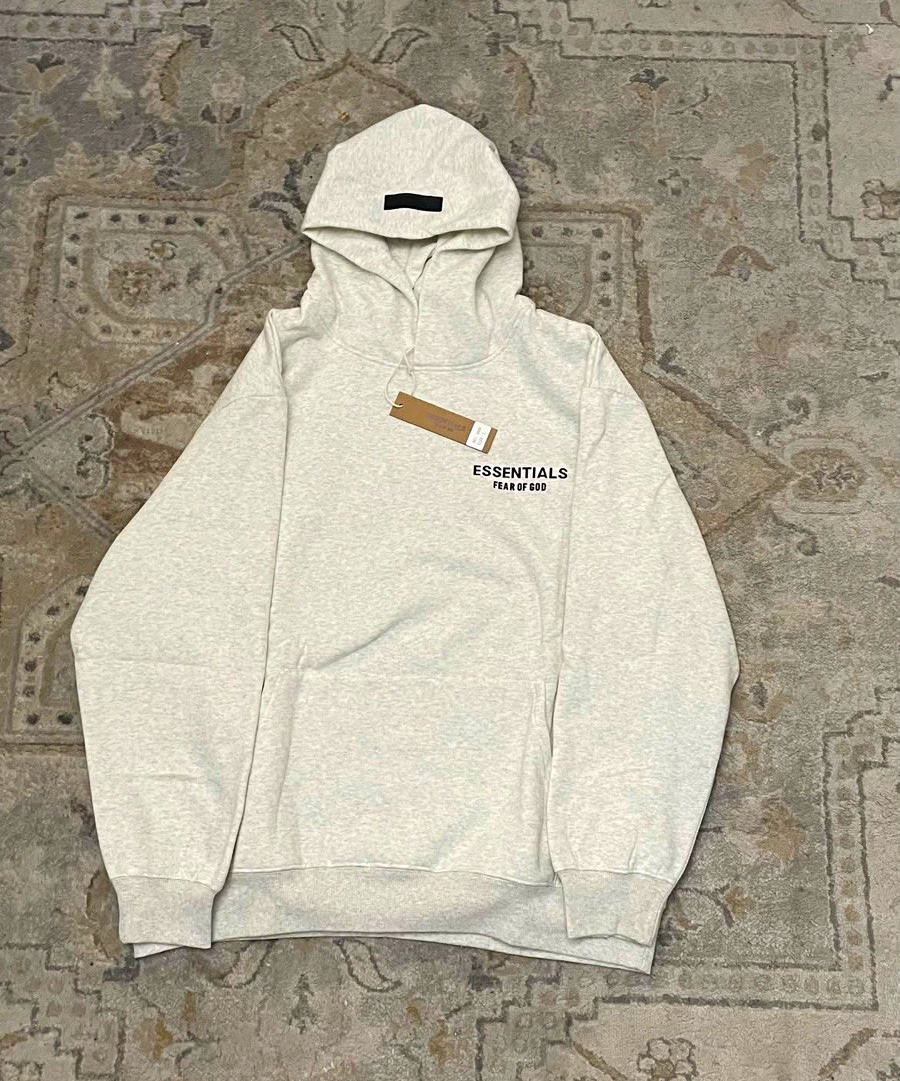 Essentials Fear of God Men\'s Gray Pullover Hoodie Logo Hooded Long Sleeve L Essentials Fear of God Men\'s Gray Pullover Hoodie Logo Hooded Long Sleeve L