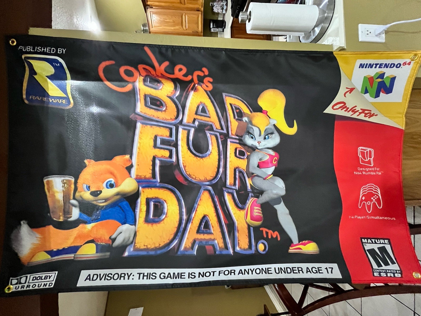 Conker\'s Bad Fur Day Nintendo N64 5ft Flag Banner Poster 2001 64 Rare Conkers Conker\'s Bad Fur Day Nintendo N64 5ft Flag Banner Poster 2001 64 Rare Conkers