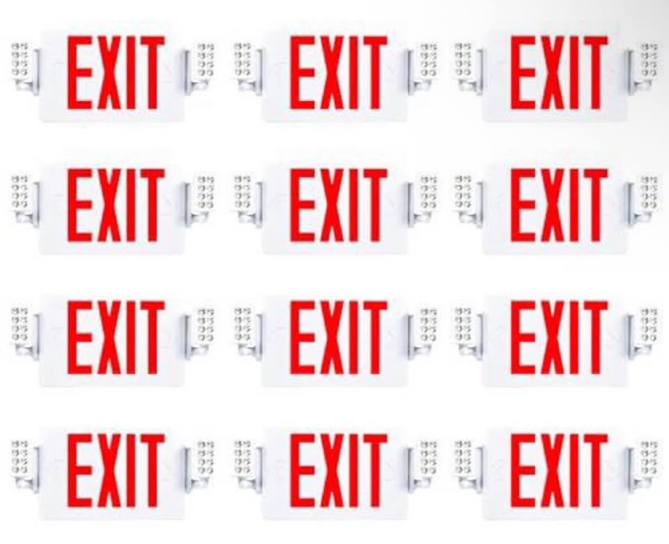 Sunco 12 Pack Red Exit Signs with LED Emergency Lights & Backup Battery