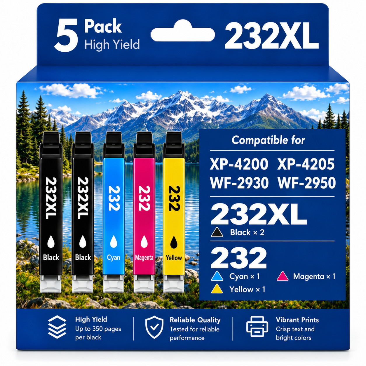5 PACK 232XL Ink Replacement for Epson WF-2930  WF-2950  XP-4200 Printers