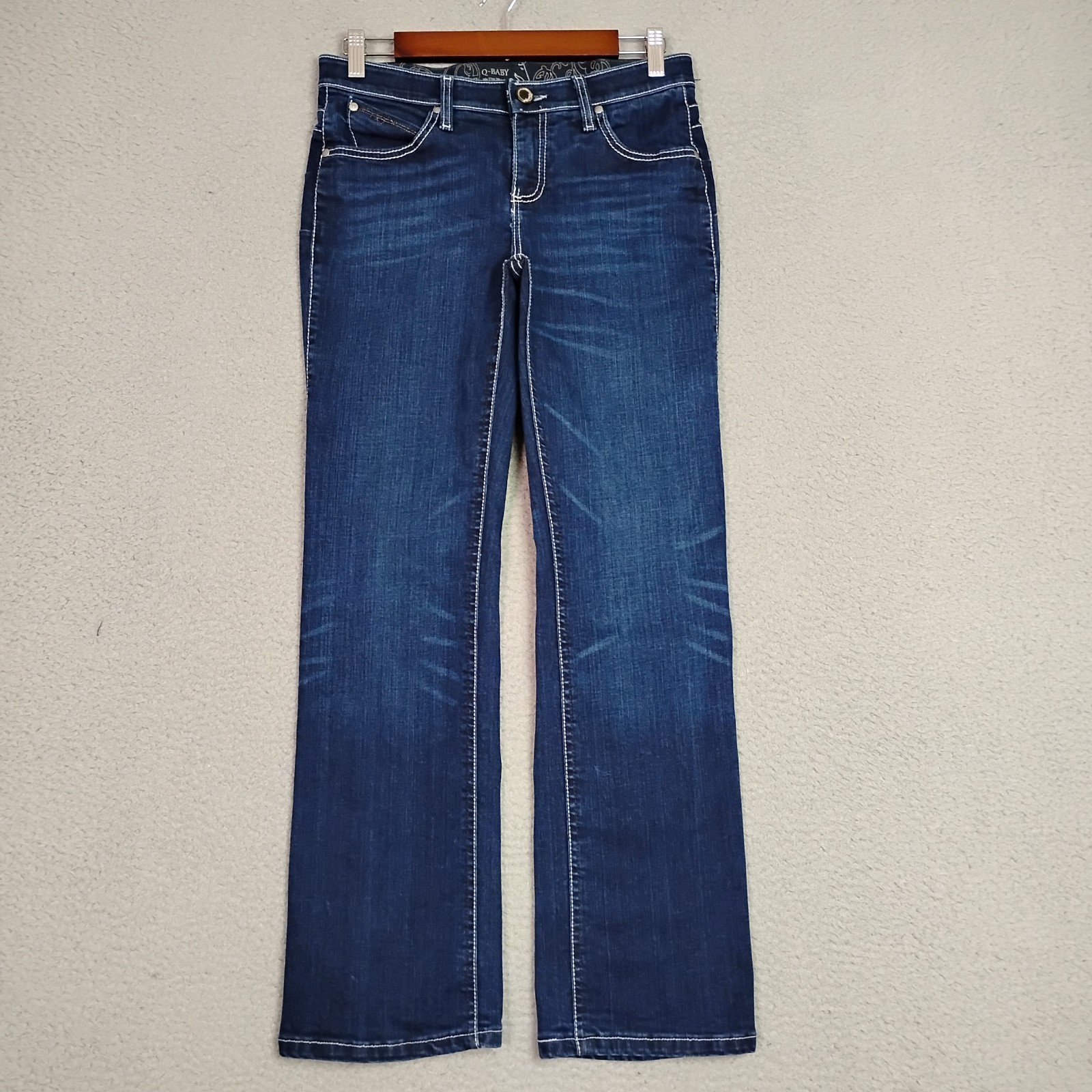 Wrangler Q-Baby Jeans Womens 6 Bootcut Blue Denim No Gap Waistband Embellished