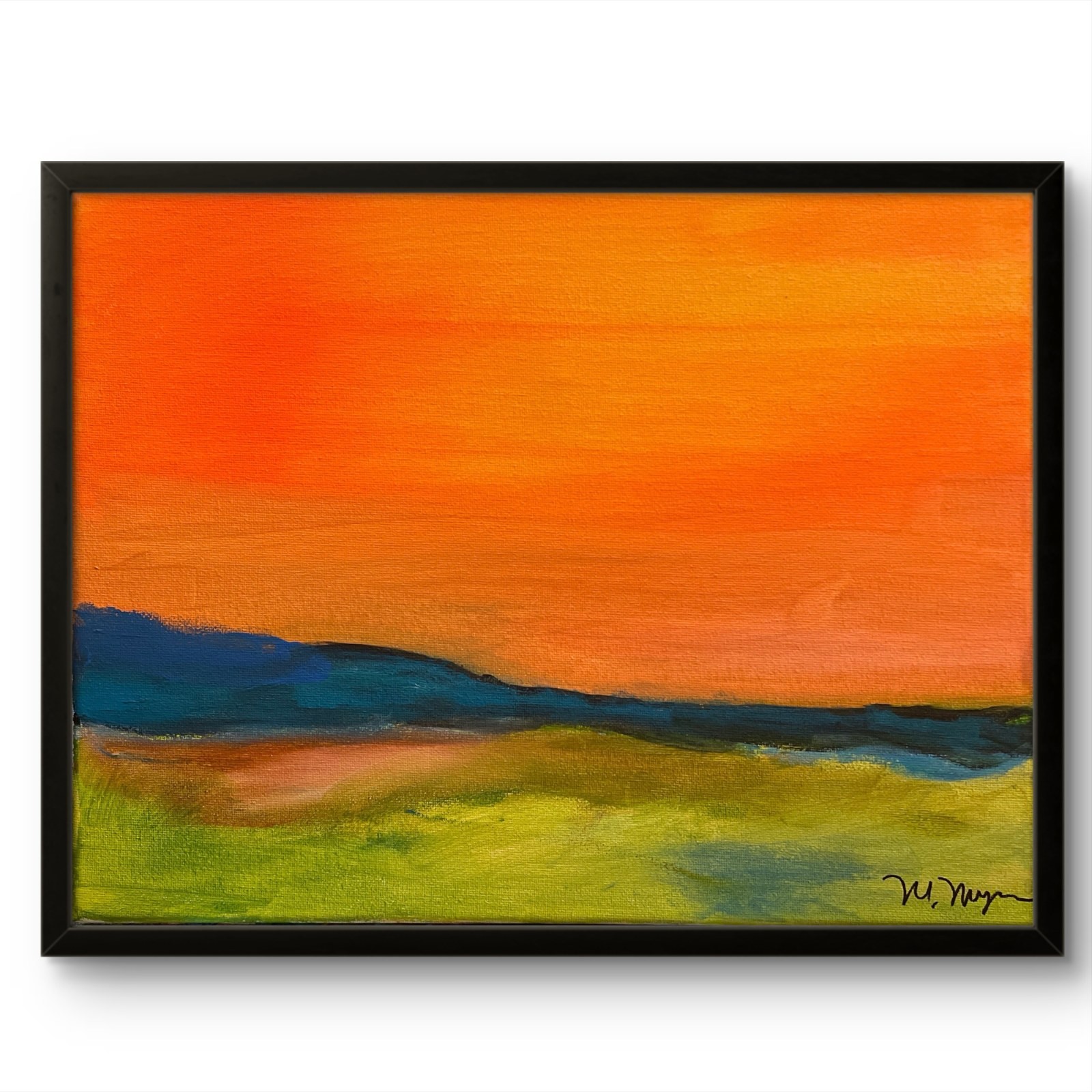 Mary Myers Original 11x14 Abstract Orange Sunset Landscape Painting Signed Wall
