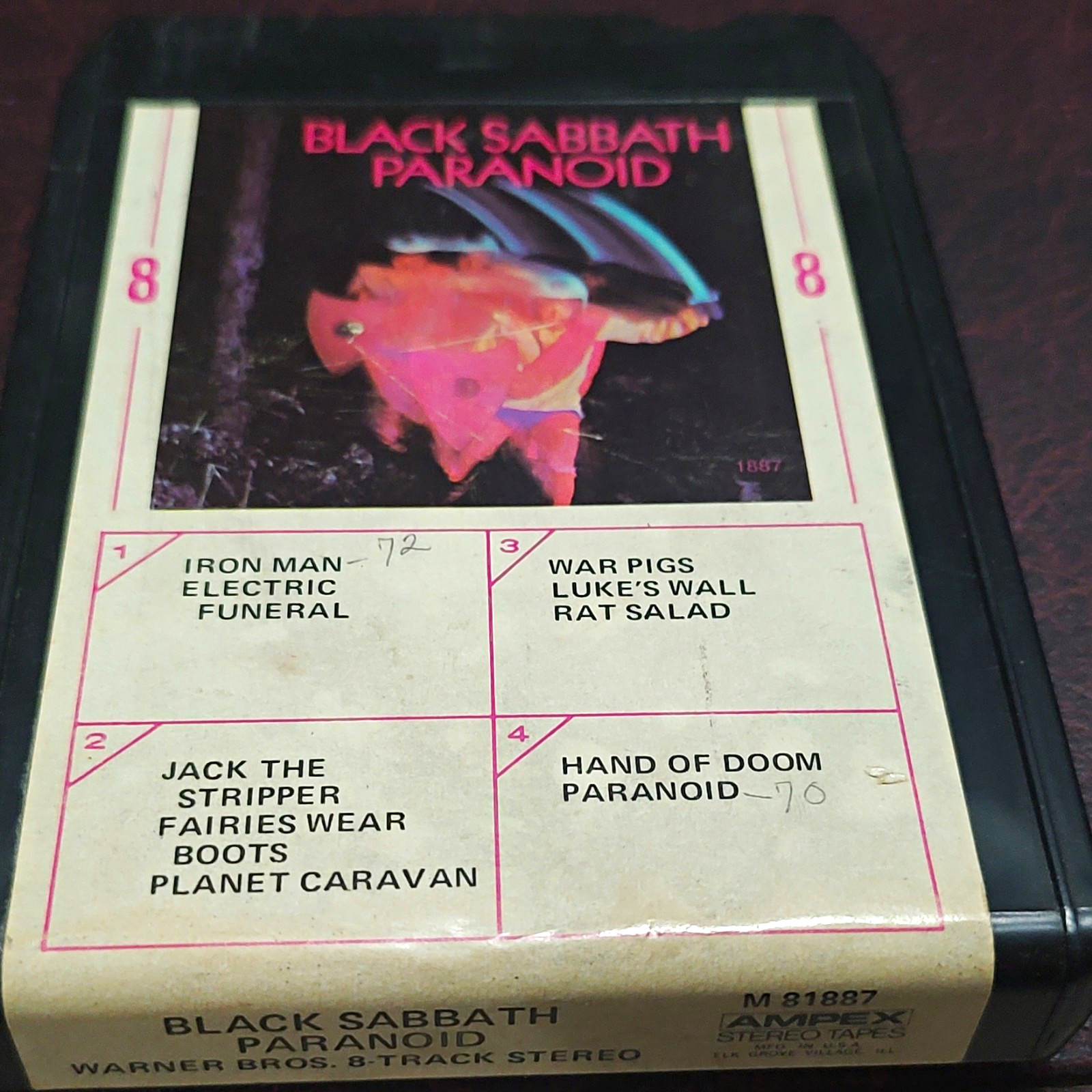 Black Sabbath Paranoid Stereo 8-Track Cartridge Warner Bros. 1970 M 31887