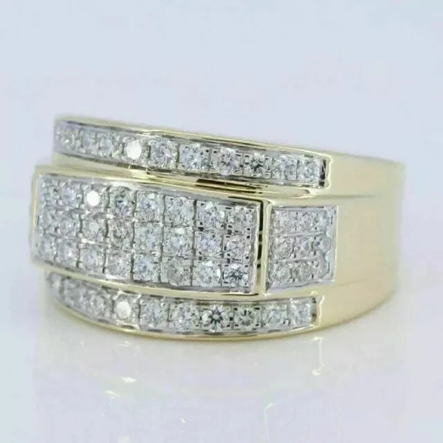 Men\'s Wedding Ring 14K Yellow Gold Plated Silver 2ct Round Lab Created Diamond