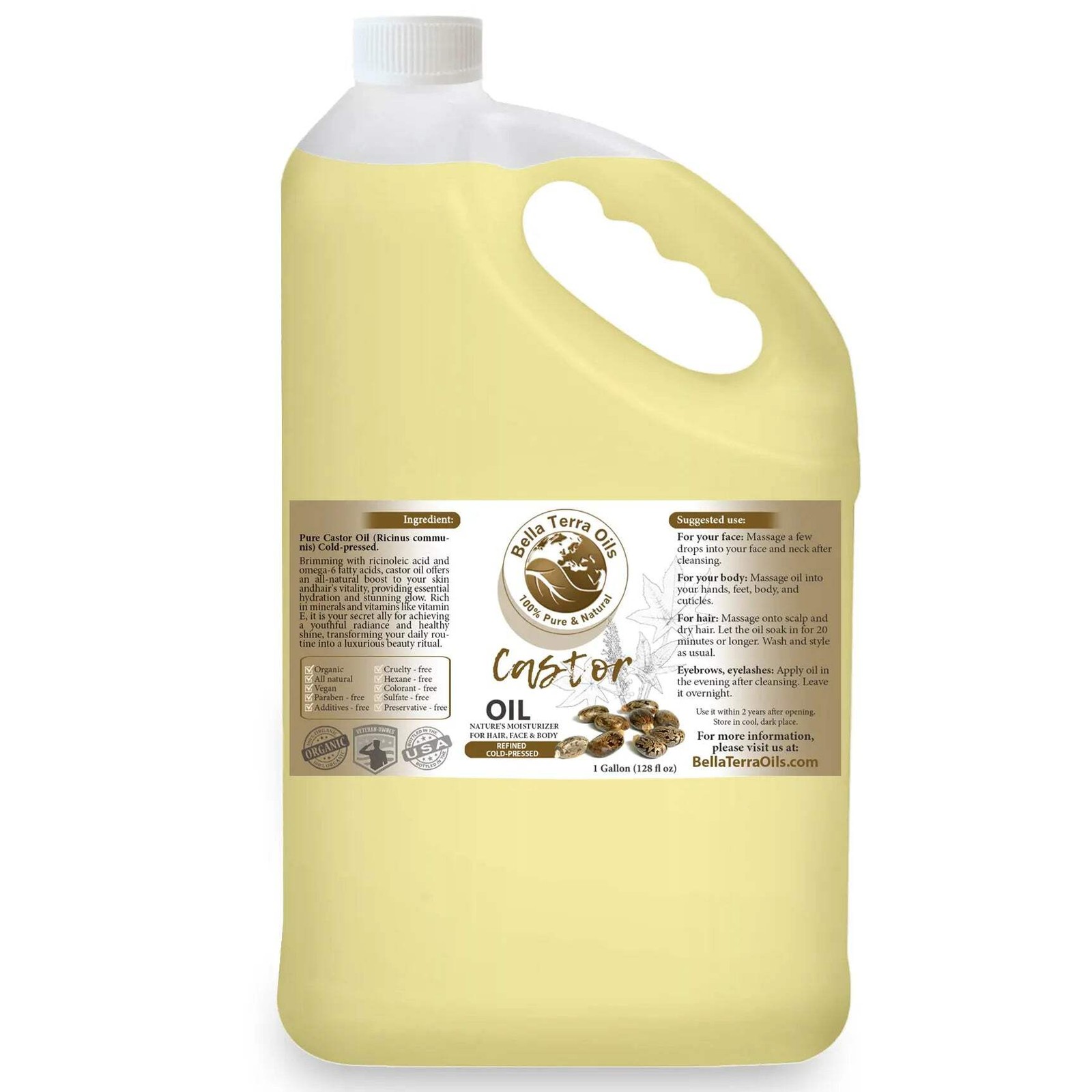 Natural Cold-Pressed Castor Oil 100% Pure Hair Growth Skin Nails Lashes