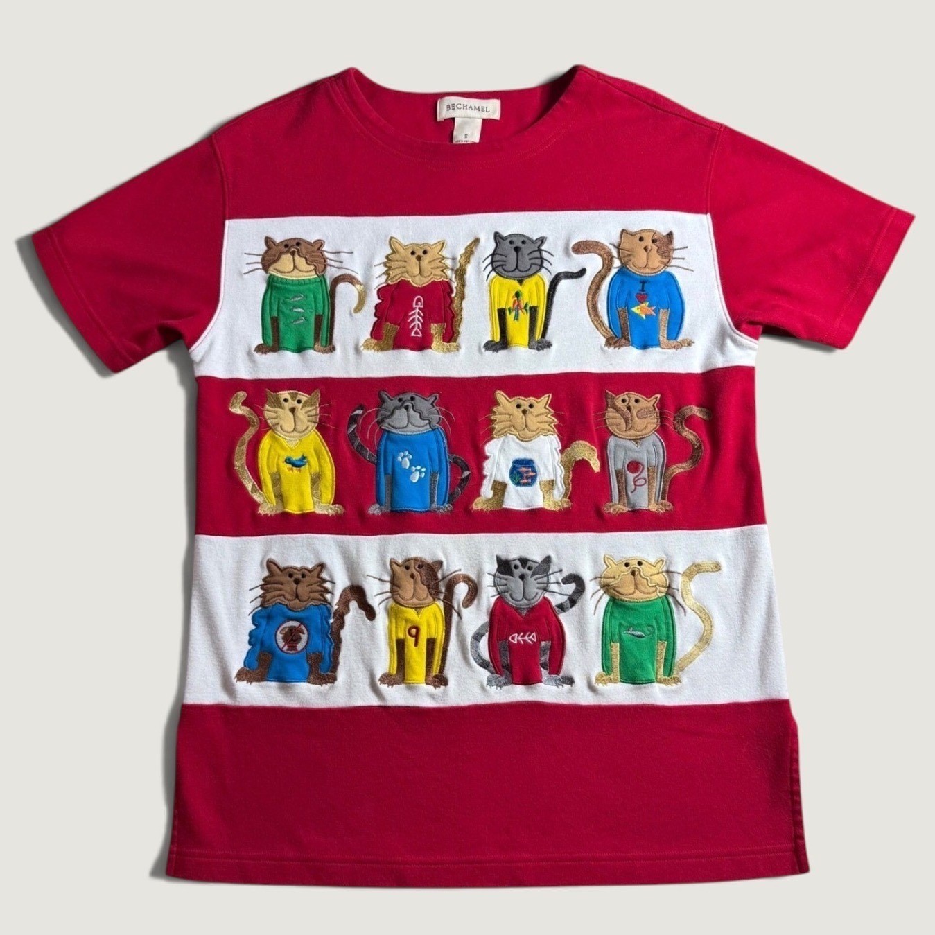 1990\'s Vintage embroidered Bechamel Cat Top Womens Small Red Excellent Cotton 1990\'s Vintage embroidered Bechamel Cat Top Womens Small Red Excellent Cotton