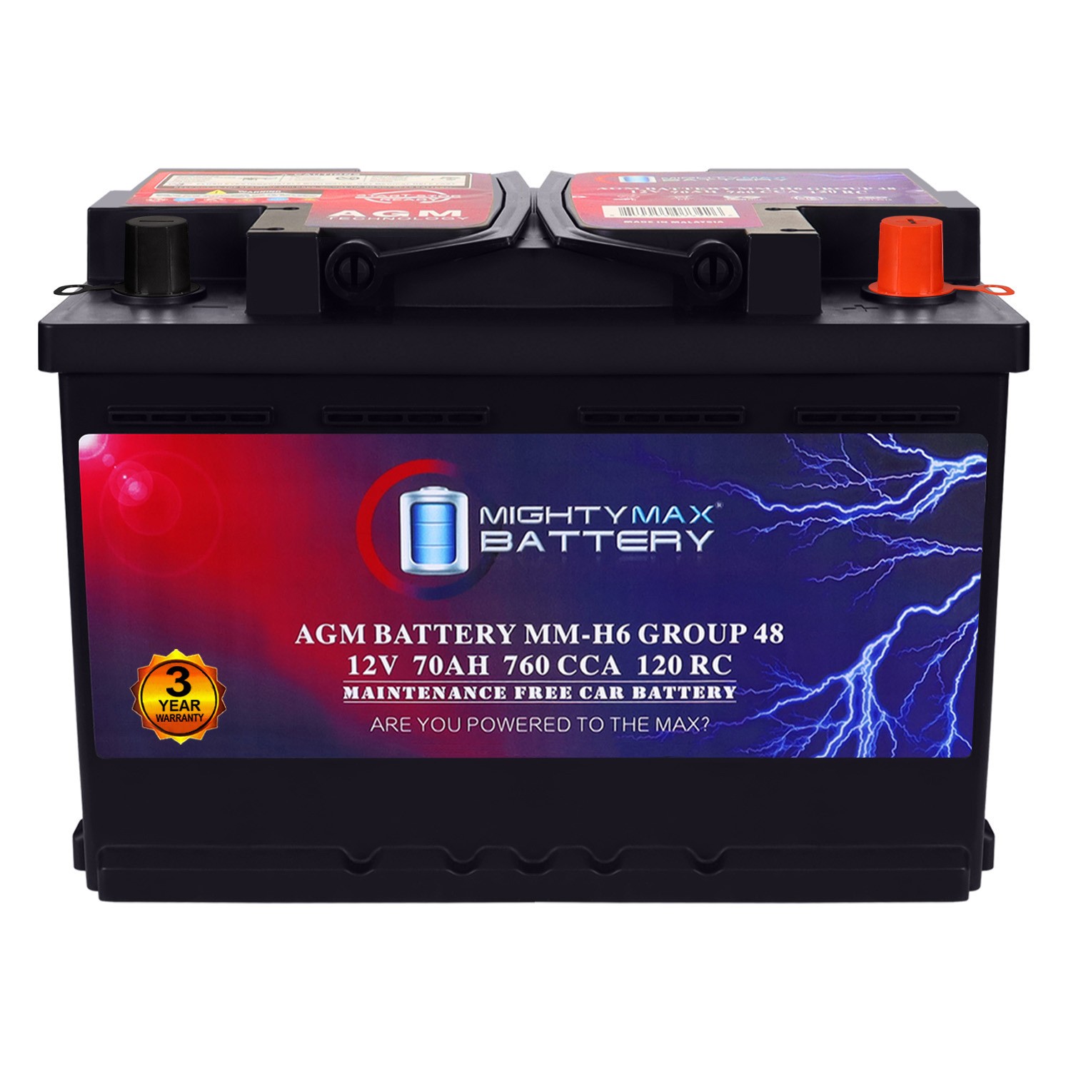 Mighty Max Battery MM-H6 BCI Group 48 12V 70 AH 120RC, 760 CCA AGM Car battery
