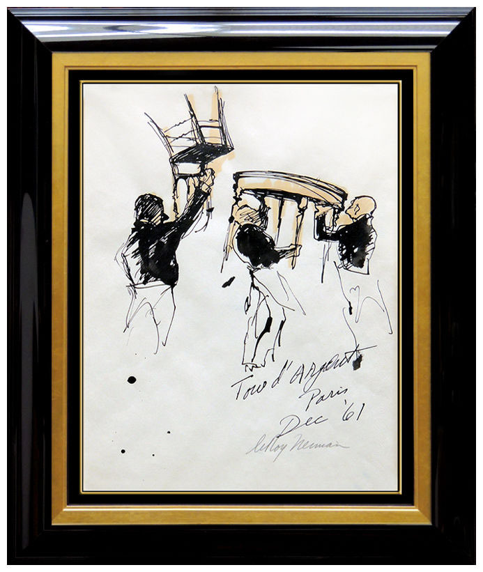 LeRoy NEIMAN Painting Original Gouache Signed Paris Playboy Art Bar AUTHENTIC