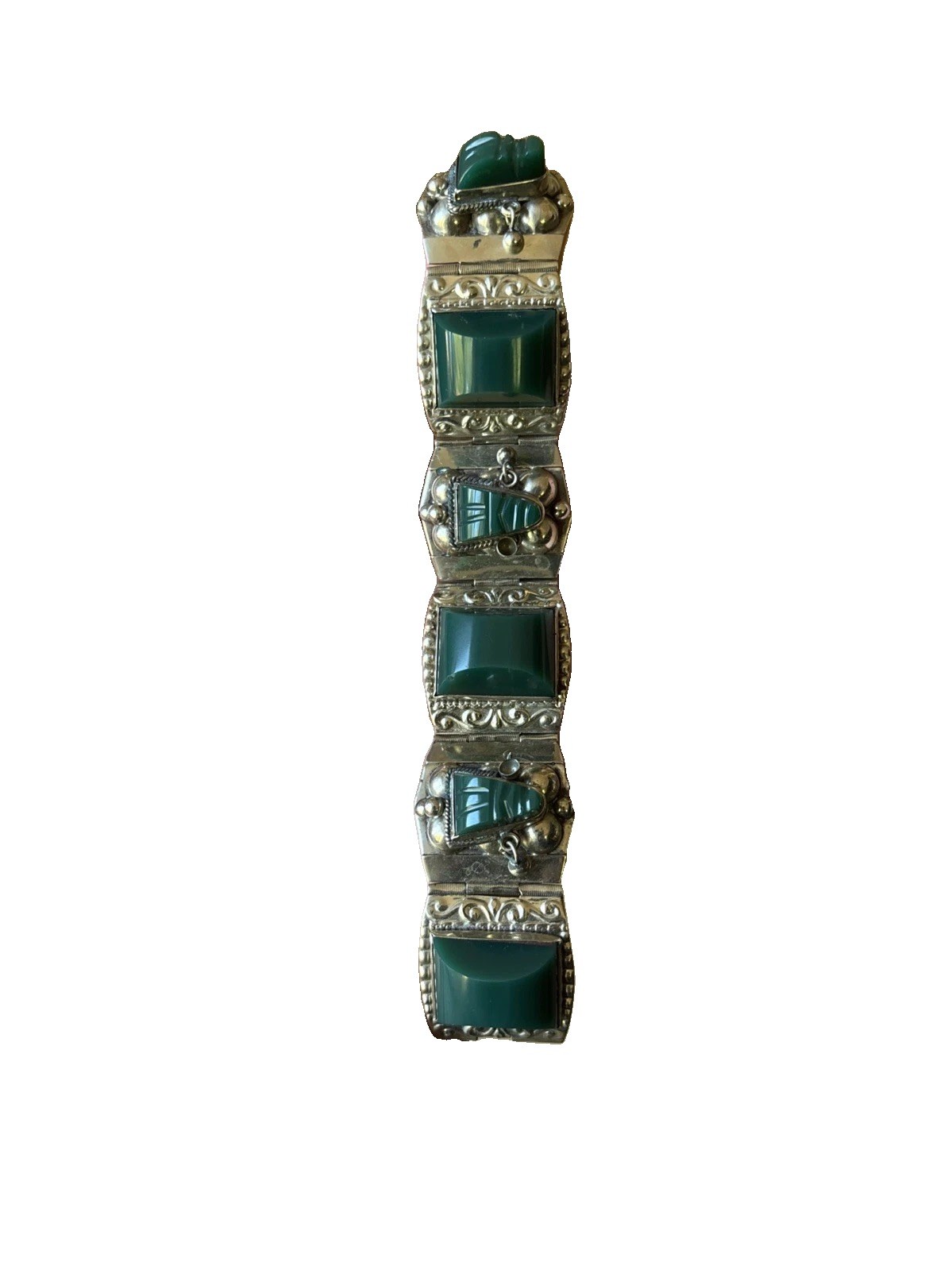 Vintage JPR Taxco Mexican Silver Bracelet & Earring Set, Eagle Mark, Chrysoprase
