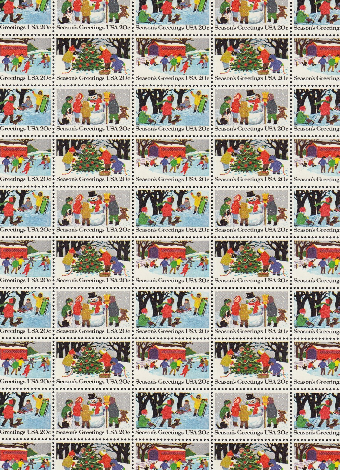 Season\'s Greetings Mint Sheet of 50 Stamps, Scott #2027-30, MNH, 