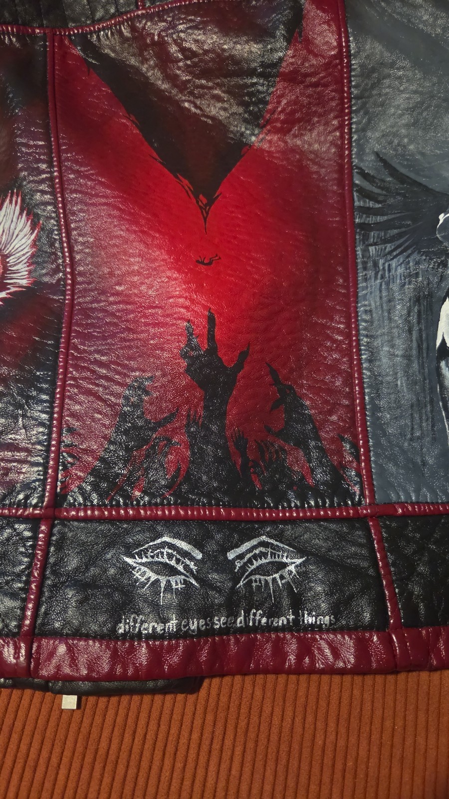 Handpainted Massimo 90s Punk Leather Jacket Womens Large titled Perspective Handpainted Massimo 90s Punk Leather Jacket Womens Large titled Perspective