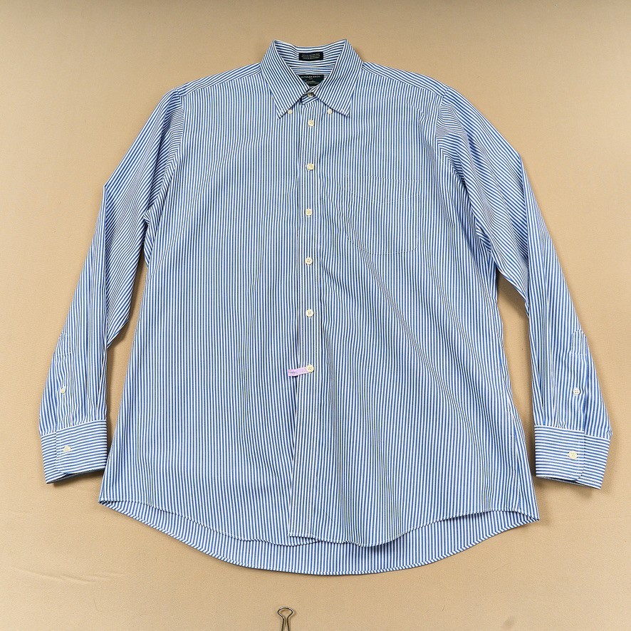 Gitman Bros Blue White Stripe Button Down Dress Shirt 16 36 Cotton 80\'s 2 Ply