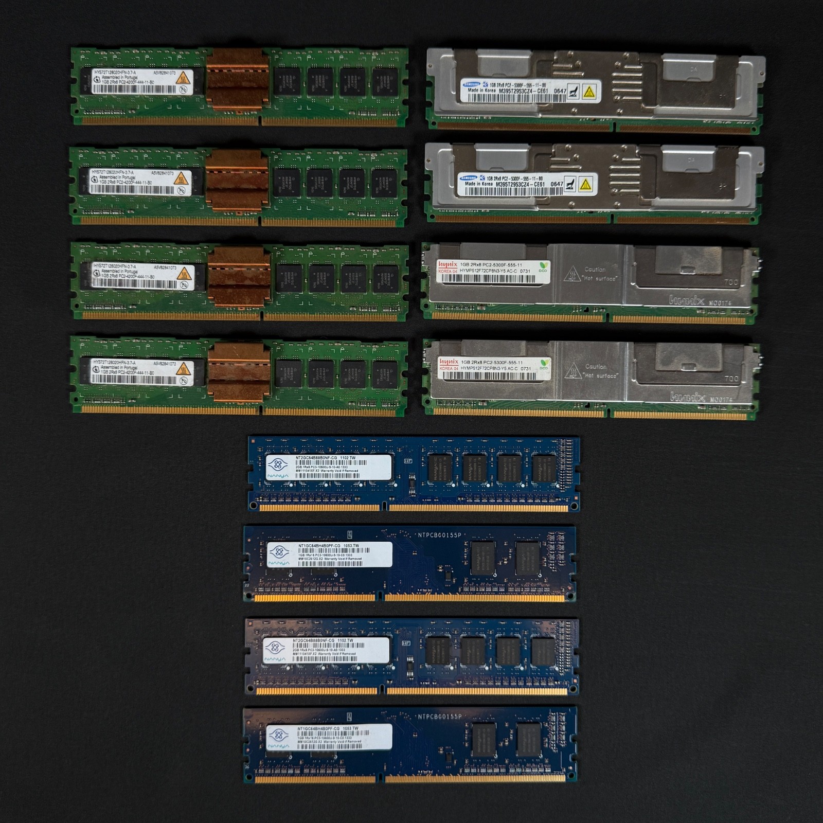 Lot of 12 Mixed Server RAM DDR2 DDR3 Hynix Nanya 1GB 2GB