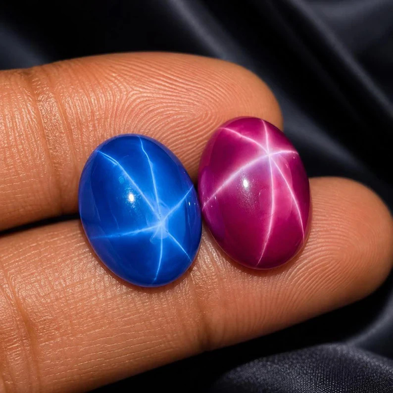 Natural Star Ruby & Blue Star Sapphire Pair 30 Ct 6-Ray Asterism Certified