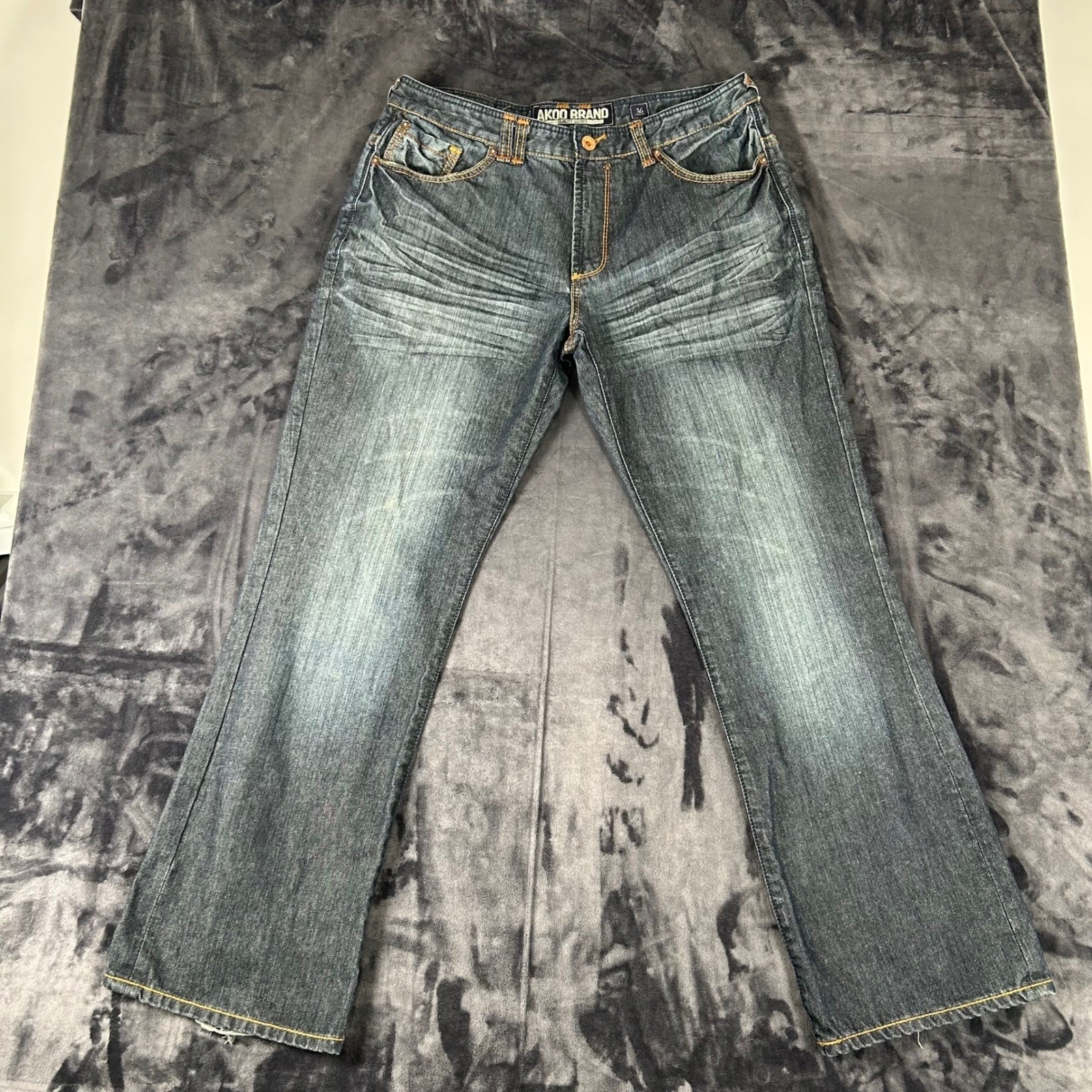 AKOO Brand Jeans Mens 36 Blue Dark Wash Distressed Relaxed Fit Streetwear