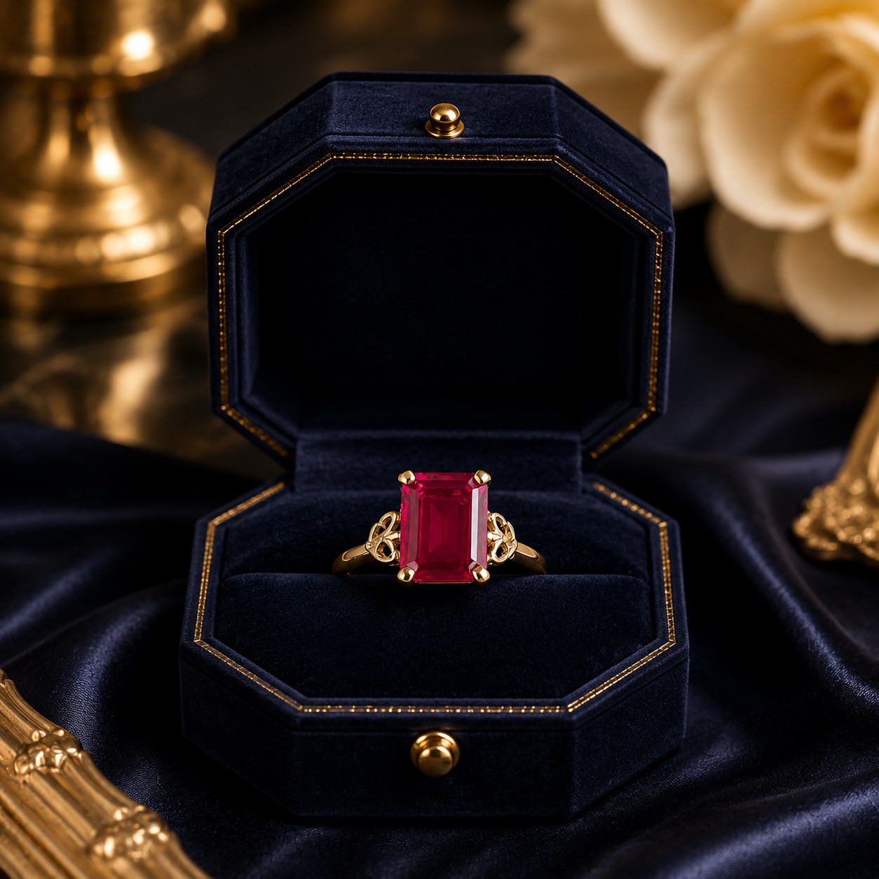 4.00 Ct Emerald Cut Natural Ruby  Wedding Ring 14K  Yellow Gold