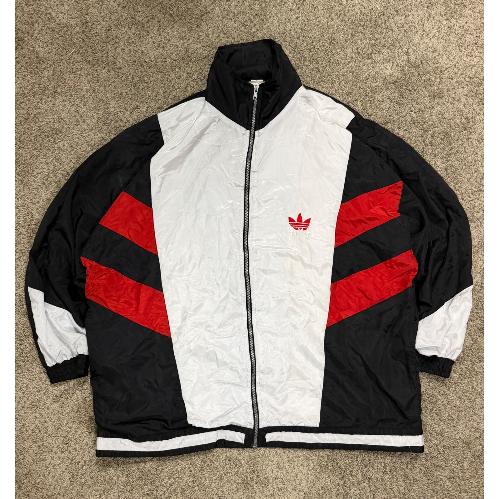 Vintage Adidas Originals Track Jacket Made in USA Black White Red Trefoil Large