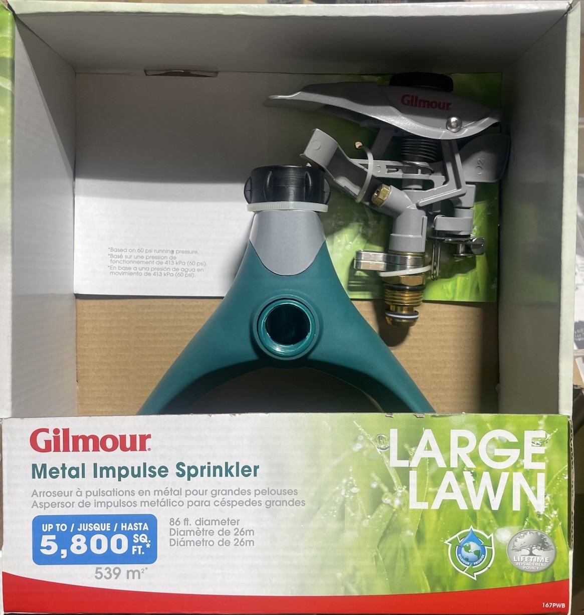 NEW Gilmour Impulse Metal Pulsating Lawn Sprinkler Large 5800 SqFt Model 167PWB